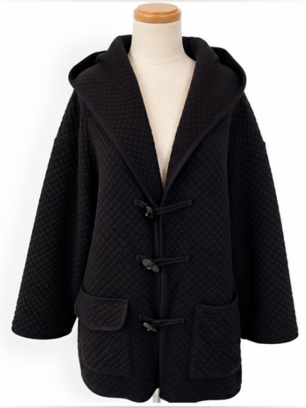 Vintage [Max Studio] Black Quilted Oversized Hooded Toggle Coat Jacket Size 2